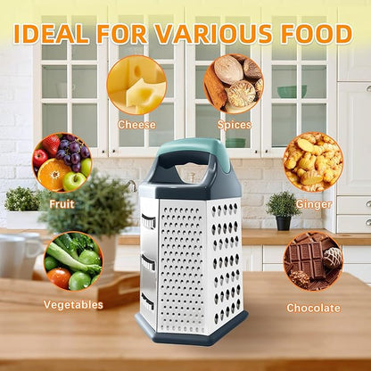 Cheese Grater, Box Graters for Kitchen, 6 Sides Stainless Steel Food Shredders for Cheese Vegetables Potatoes Carrot