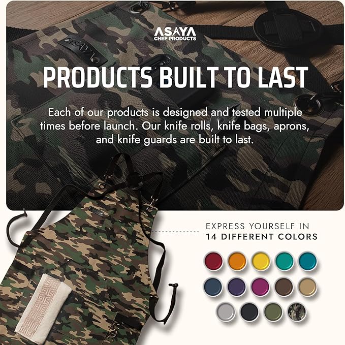 Asaya Chef and BBQ Apron with Bottle Opener and Hand Towel - 10oz Cotton Canvas