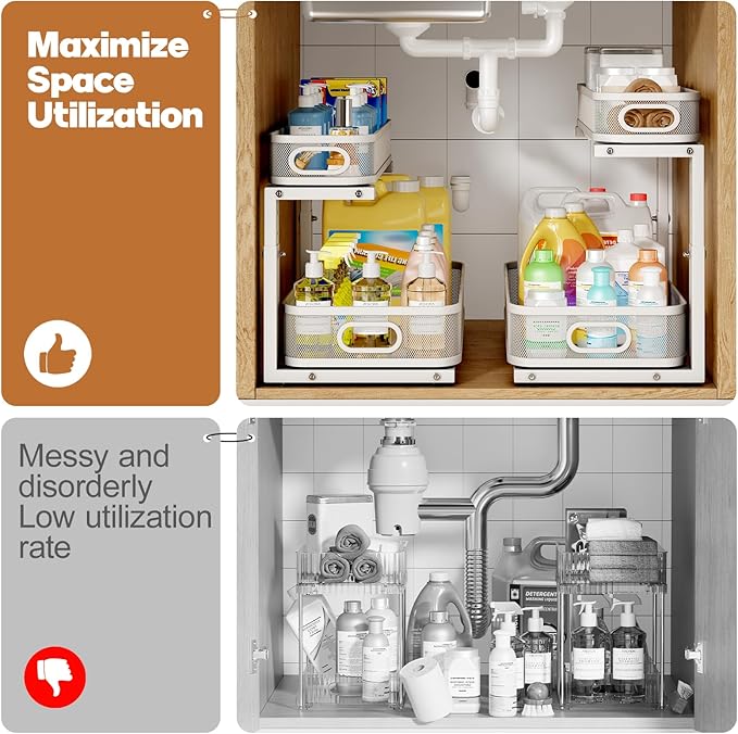 2 Pack 19.3IN-Depth Under Sink Organizer