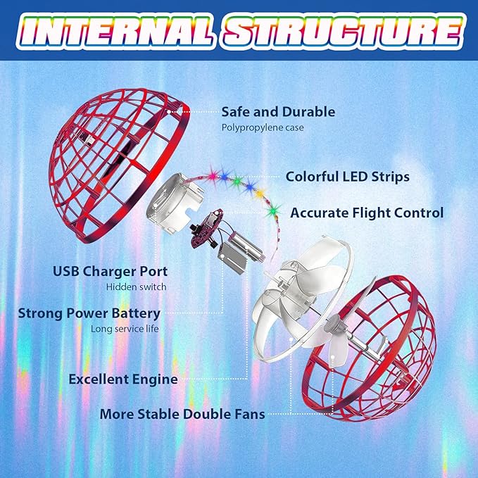 2025 Flying Orb Ball - AI Cool Novelty Gift Galaxy Boomerang Hand Drone Magic Floating Orbit Hover Mini Outdoor Fidget Toy for Boys Girls Teens Kids, Red