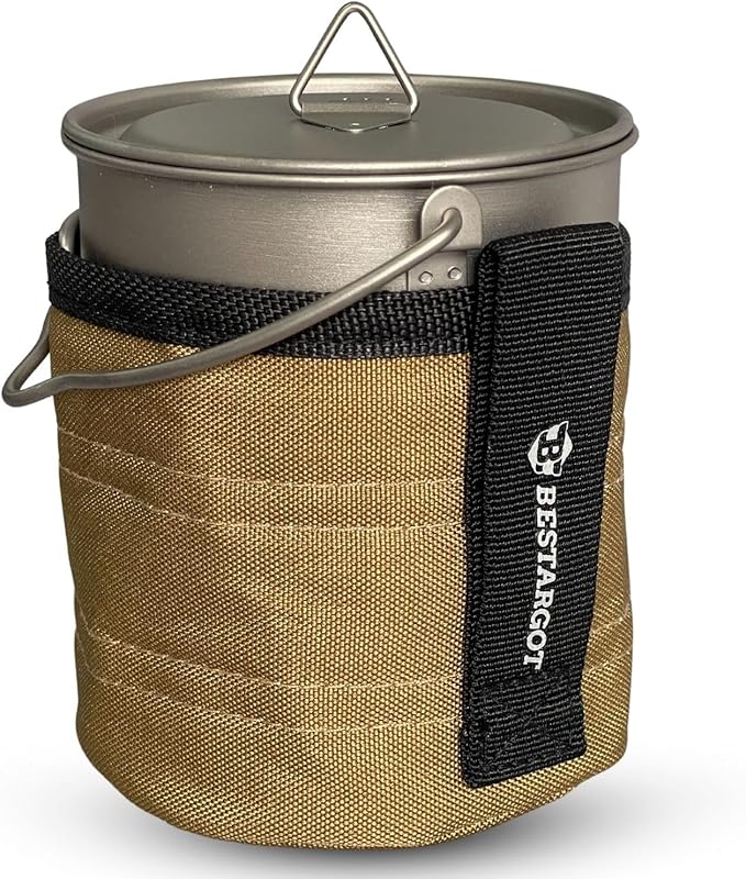 Bestargot Camping Titanium Pot, 750ml Outdoor Cup with Insulation Cup Carrier, Titanium Camping Drinkware, 132g Lightweight and Large Capacity (750 titanium)