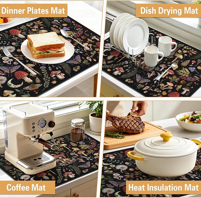 Kitchen Countertop Dish Drying Mat, Super Absorbent Coffee Bar Mat