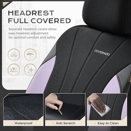 Coverado Car Seat Covers 2-Pack, Seat Covers, Waterproof Leather Car Protectors Front Seats, Luxury Universal Fit Seat Covers for SUV, Truck, Sedan and Most Vehicles