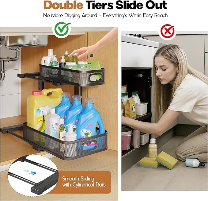 2 Pack 15.7IN-Depth Under Sink Organizer