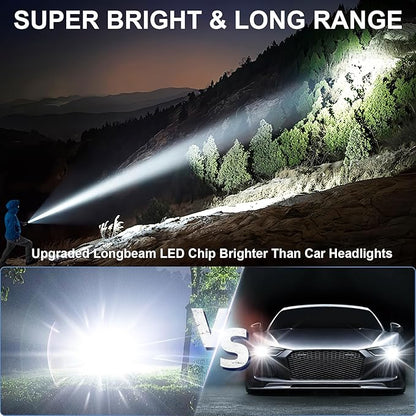Rechargeable Magnetic Flashlights High Lumens, Super Bright LED Powerful Flashlight 8 Modes with COB Work Light, Waterproof Handheld Flash Light for Camping (2 Pc with Leather Box, Black)