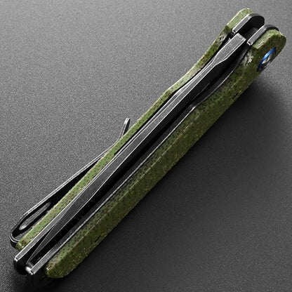 Eafengrow EF973 Folding Knife, D2 Steel Blade Micarta Handle Scale Pocket Knife Folder for Working Camping Hiking EDC Tool Knife（army green
