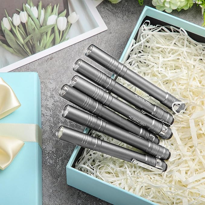 24 Pack Mini Pen Flashlights Bulk LED Pen Lights Aluminum Pocket Flashlights with Clips Small Handheld Torches Gifts for Camping Hiking Emergency Outdoor (Silver Gray)