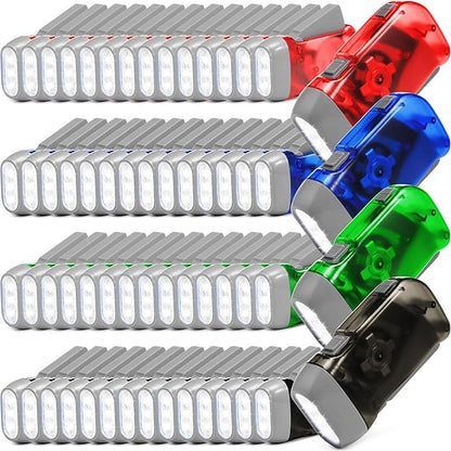 Treela 60 Pack Hand Crank Flashlight Operation Christmas Items Bulk Squeeze Flashlight No Battery Required Torchlight 3 LED Self Powered Charging(Gray, Green, Blue, Red)