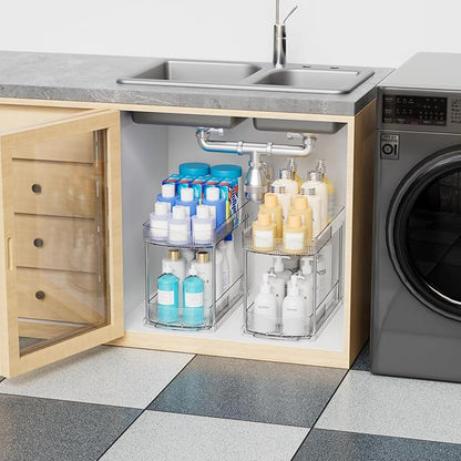4 Pack Large Pull Out Bathroom Organizers and Storage, 2 Tier 12.8″ Tall
