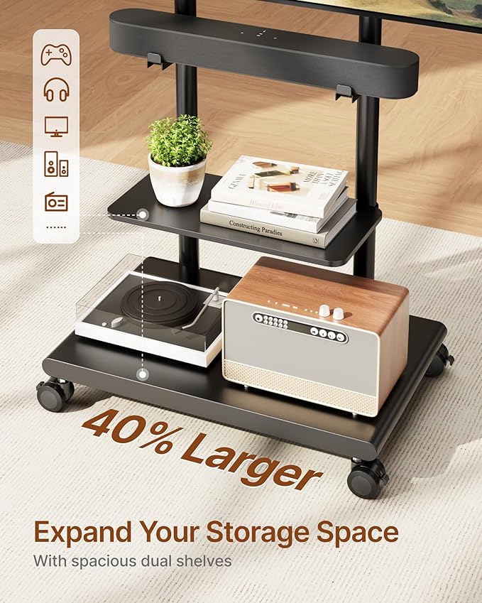 ECOTINY Steel Base Rolling TV Stand