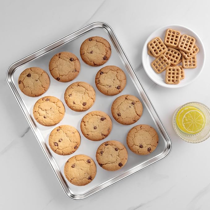LIANYU Stainless Steel Baking Sheet Pans of 2, 12.4x9.7 Inch Quarter Sheet Pan
