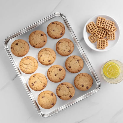 LIANYU Stainless Steel Baking Sheet Pans of 2, 12.4x9.7 Inch Quarter Sheet Pan