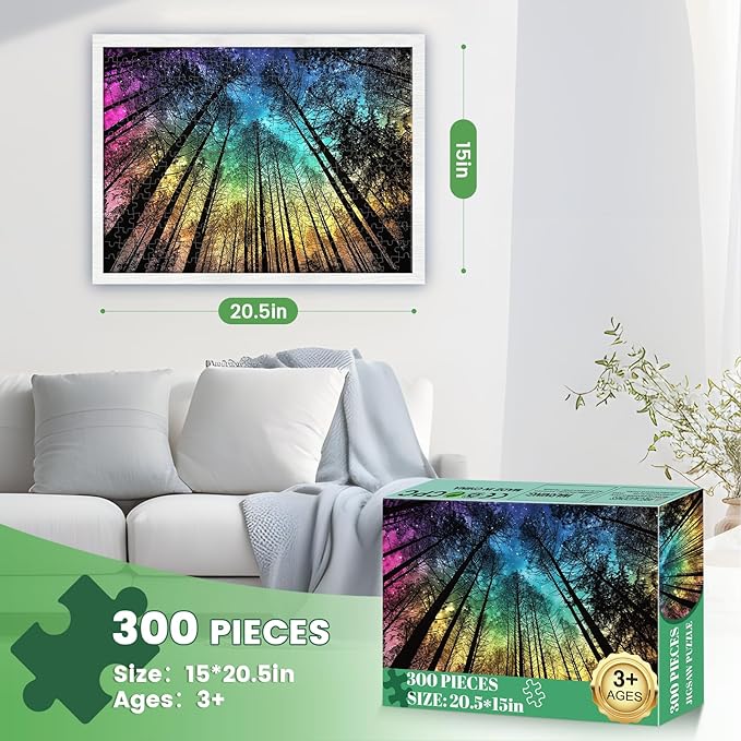 300 Pieces Puzzles for Adults | Aurora Forest Jigsaw Puzzles | Large 300 Piece Puzzle for Children Adults Seniors | Sturdy,Safe | Engaging & Educational Toys Great Gift for Boys Girls 20.5 x 15 in