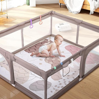 Baby Play Mat for Floor 50'' x 50'', Thicken Soft Padding Playmats for Playpen, Non Slip Baby Crawling Mat Foldable, Easy Care Machine Washable