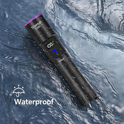 365nm Black Light Flashlight, UV Flashlight Rechargeable with LCD Display, Powerful Ultraviolet Lights for Pet Urine Detection, Resin Curing, Minerals, Blood tracking, Scorpion, Uranium Glass, A/CLeak