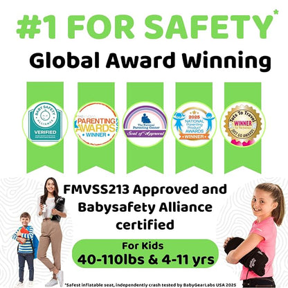 BubbleBum Twin-Pack, Backless Booster Car Seat – Inflatable, Portable Travel Booster for Kids 40–100 lbs, Ages 4–11, Fits 3 Across, Rideshare & Carpool, FMVSS 213 Certified – Black