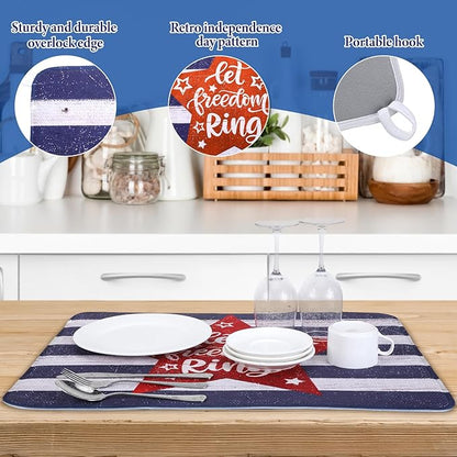 SiliFine 2 Pcs 4th of July Dish Drying Mat