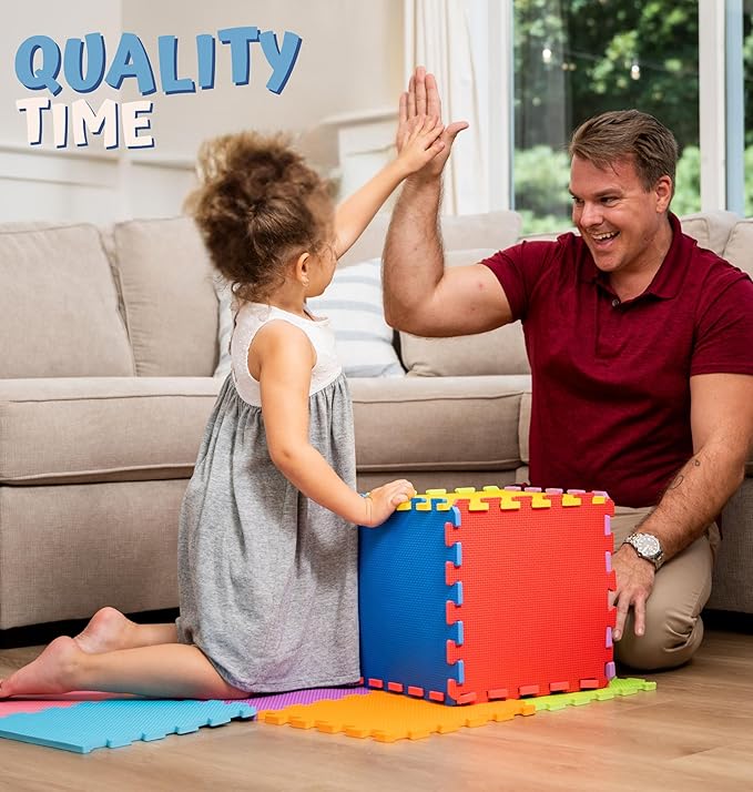 TOYVELT Foam Puzzle Floor Mat for Kids 12x12-16 Interlocking Play Mat Tiles with Colors, Shapes, Alphabet, ABC, Numbers - Educational Large Puzzle Foam Floor Tiles for Crawling