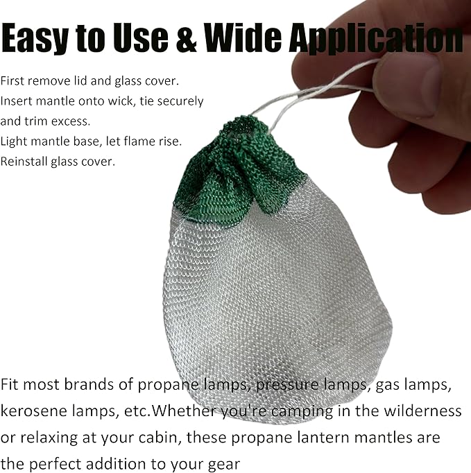 20PCS Propane Lantern Mantles, 2x3.3 Inches, String Tie Style for Camping and Outdoor Gas Lamps/Lantern Accessories