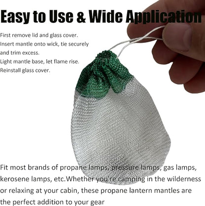 20PCS Propane Lantern Mantles, 2x3.3 Inches, String Tie Style for Camping and Outdoor Gas Lamps/Lantern Accessories