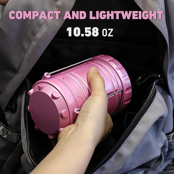 2-Pack LED Pink Camping Lanterns, Portable Camping Lights, Outdoor Handled Lamps, Essential Emergency Lights for Power Outages, Hiking, Hurricane