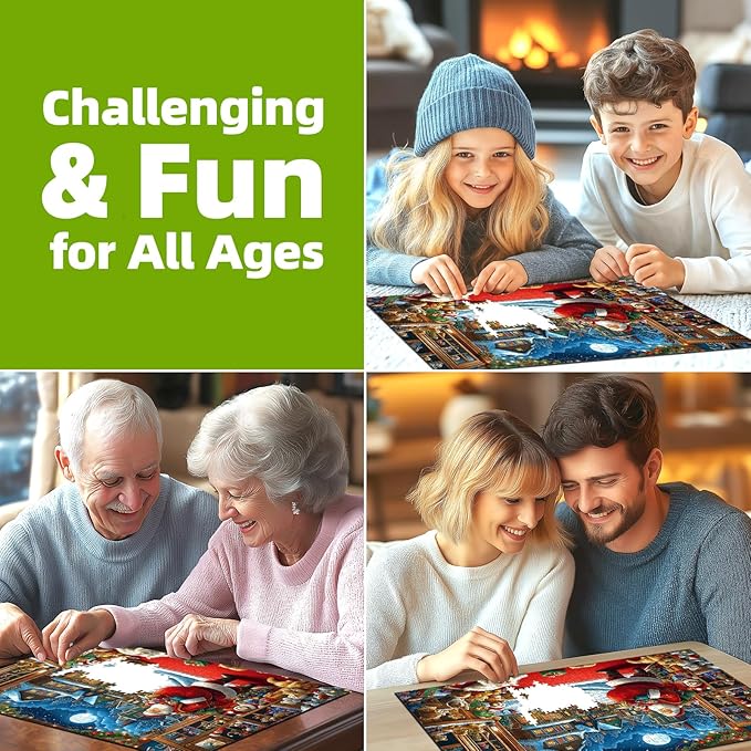 Blueforest Christmas 1000 Piece Jigsaw Puzzle for Adults - 27.5x19.7 Inches Large Holiday Scene with Santa, Toys & Snowy Village, Challenging Art Puzzle Home Decor