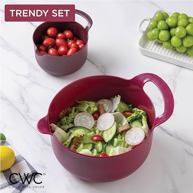 COOK WITH COLOR Nesting Plastic Mixing Bowl Set with Pour Spouts and Handles