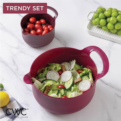 COOK WITH COLOR Nesting Plastic Mixing Bowl Set with Pour Spouts and Handles