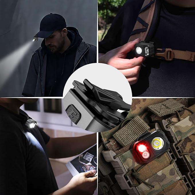 EverBrite Rechargeable LED Headlamp, Only 1.59 OZ Ultra-Light with Hat Clip, IP67 Waterproof, White/Red/Green Light, 7 Modes for Camping, Running and Backpacking-Grey