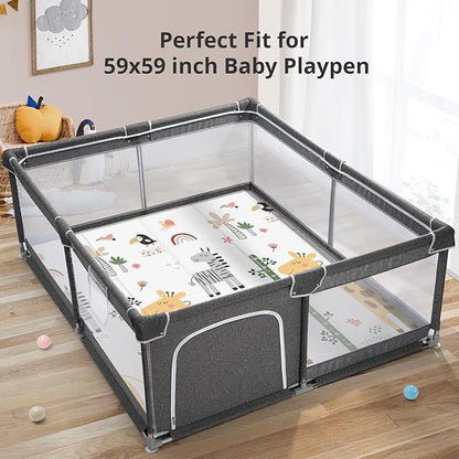 PLGLOG Baby Play Mat,59"x59" Foldable Play Mat,Baby Crawling Mat,Reversable,0.8" Thick Waterproof Baby Floor Play Mat,Carlwing Mat,Baby Floor Mat for Babies,Toddlers,Infants,Play & Tummy Mat,Giraffe