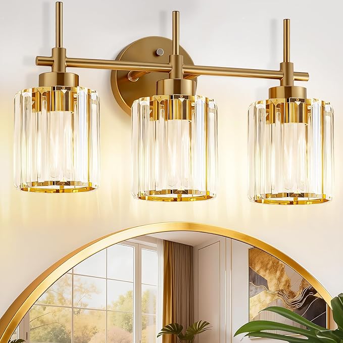 EJIAXIN Bathroom Lighting Fixtures, 3 Light Gold Bathroom Light Fixtures