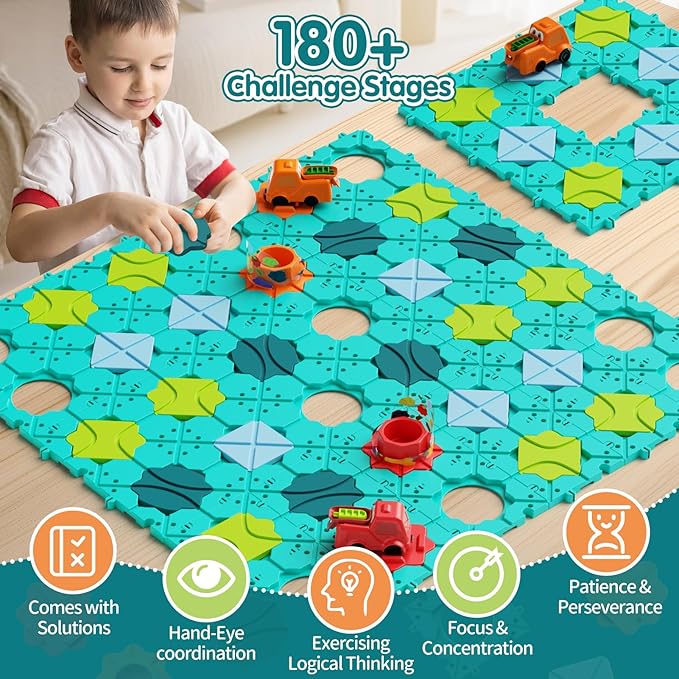 Logic Road Builder Kids Toys, Large Puzzle STEM Board Games for 4 5 6 7 Year Old Boys Girls, Educational Montessori Brain Teasers Puzzles Birthday Gifts Toys for Ages 4-8 Year Old