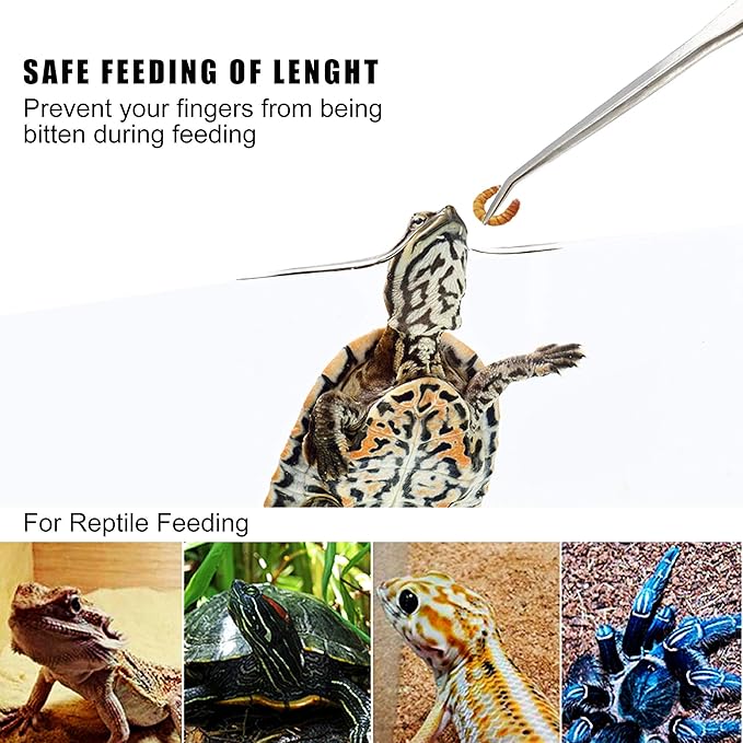 Longjet Kitchen Tweezers Metal Tongs for Cooking - Reptile Feeding Tongs for Gecko, Bearded Dragon, Snake - Long Forceps for Aquarium Plant