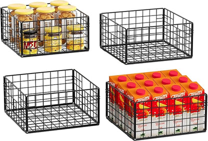 X-cosrack Metal Wire Basket Organizers Foldable & Wall Mounted Freezer Organizer Bins with Handles 4 Pack- Extra Large Mesh Bin for Pantry Organization Kitchen Laundry Closet Garage Patent Design