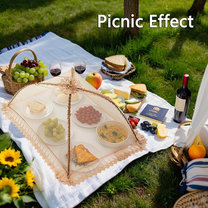 3-Pack 28"x20" - Extra Large Food Covers for Outside, Pop-Up Food Nets & Tents for Outdoors | Bug Proof Reusable Covers for Parties, Picnics, BBQs, Camping Essentials (Collapsible)