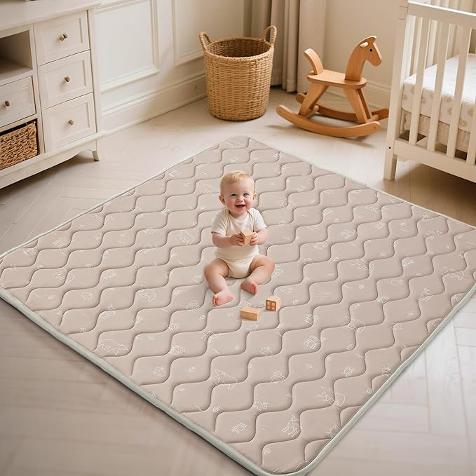 Fortella Play Mat for Baby, Soft Foam Floor Pads, 47"x47" Tummy Time Play mat for Infant and Toddler, Portable Foldable Puzzle Mat for Nursery, Outdoor Yard or Playpen (Forest Taupe)