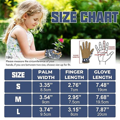 HANDLANDY Kids Genuine Leather Gardening Gloves for ages 3-11, Children Toddler Work Outdoor Playing Gloves for Boys Girls Gift (Medium (for age 5-7), Blue)