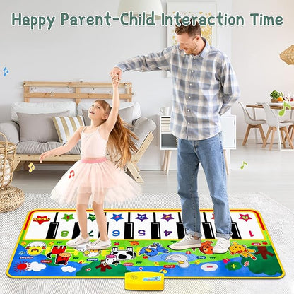 M SANMERSEN Piano Mat, 53'' x 23'' Musical Toys for Toddlers Floor Piano Touch Playmat with 8 Animal Sounds, Music Keyboard Dance Mat Toddler Toys Gifts for Boys and Girls 1 2 3 4 5 Year Old
