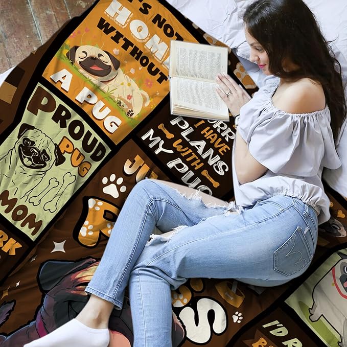 Pug Blanket Gifts for Women, Dog Lover Gifts, Pug Lovers, 50 * 60" Soft Throw Blanket for Christmas Birthday for Women
