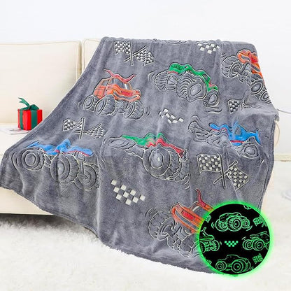 Kids Boys Truck Toys Car Blanket Gifts - Glow in The Dark Fleece Throw Blanket for Couch Bed Sofa Room Decor Birthday Christmas Easter 50" x 60"