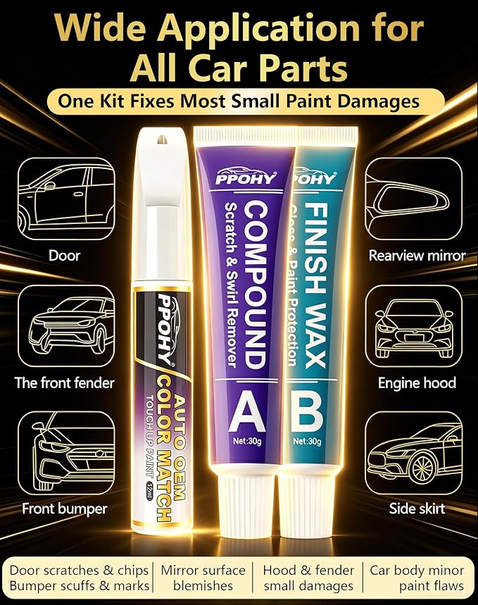 Iconic Silver Metallic(JS) Touch Up Paint for Ford with A/B Wax OEM Exact Match,Scratch Repair Kit,2-In-1 Tip/Brush,Quick Dry Anti-Rust Waterproof Paint F-150,Mustang,Explorer,Bronco