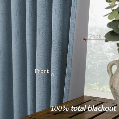 KOUFALL Bathroom Curtains Window, Calming Coastal Dusty Blue Linen Blackout