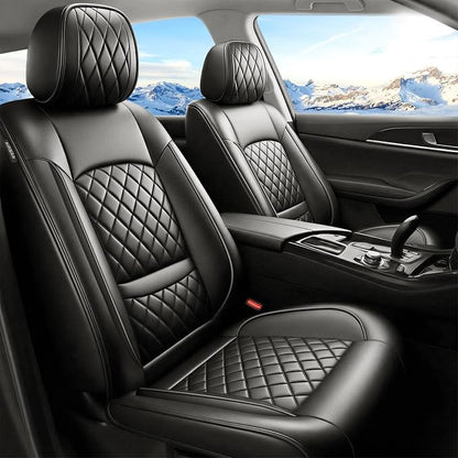 Car Seat Covers Compatible with Hyundai Elantra 2017-2025 2026 - Full Set 5 Seats Luxury Leather All-Weather Seat Cushions & Protectors, Waterproof & Breathable, Airbag Compatible (Black)