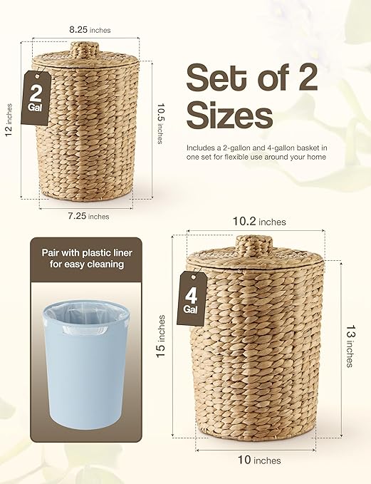 Set of 2 Wicker Trash Can with Lid