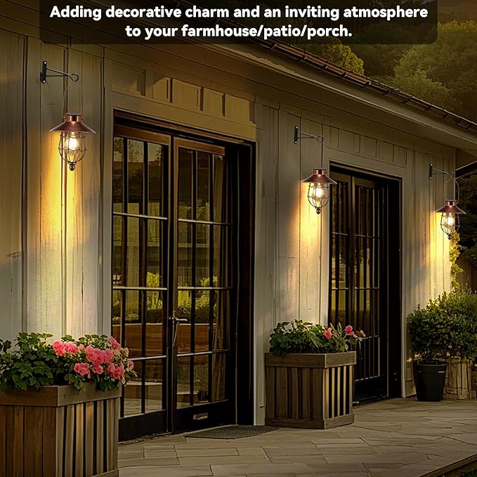 Solar Lanterns Outdoor Hanging Metal Vintage Lantern Warm White Solar Lights lamp Waterproof Edison Bulb Design for Pathway Garden Patio Yard Tree Decoration (Copper)
