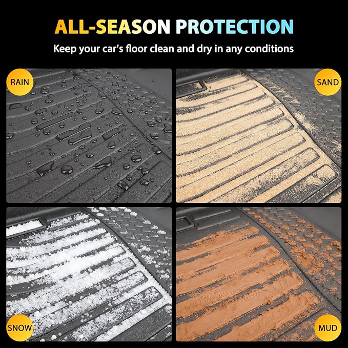 Floor Mats for Hyundai Sonata 2011-2014 & Sonata Hybrid 2015, All Weather TPE Rubber Car Mats Custom Fit for Sonata, Waterproof Anti-Slip Heavy Duty Car Mats 1st & 2nd Row