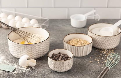 KooK Serving Bowls, with Lids, Ceramic Nesting Bowls, Microwave and Dishwasher