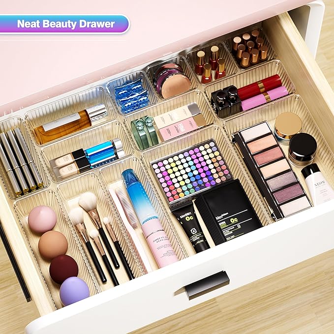 25 PCS Clear Plastic Drawer Organizer Set