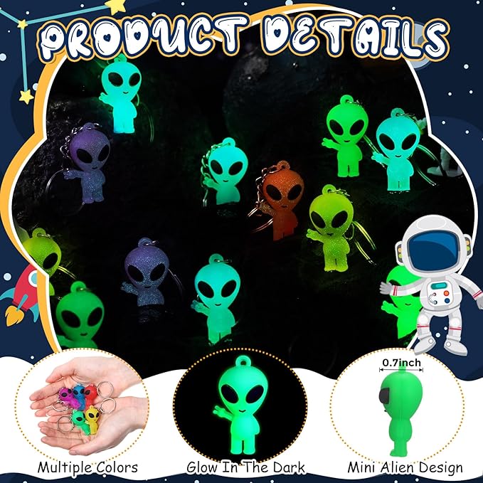 50 Pcs Alien Party Favors Alien Keychains Glow in The Dark Space Keychain Mini Aliens Figures Little Bulk Gift Prizes Goodie Bag Piñata Halloween Stuffers for Music Festival Easter (Colorful)