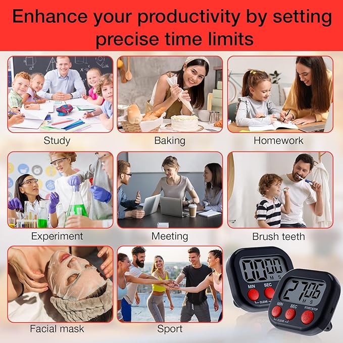 Leumoi 24 Pcs Digital Kitchen Timers Magnetic Back Timers Bulk Large Screen